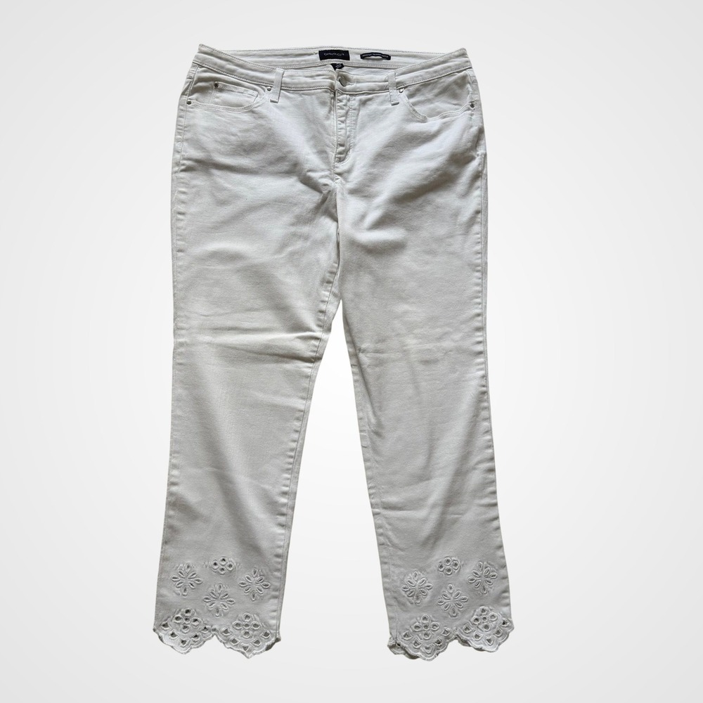 Charter Club Bristol Skinny Ankle Jeans White Eyelet Lace Hem Scalloped Size 16